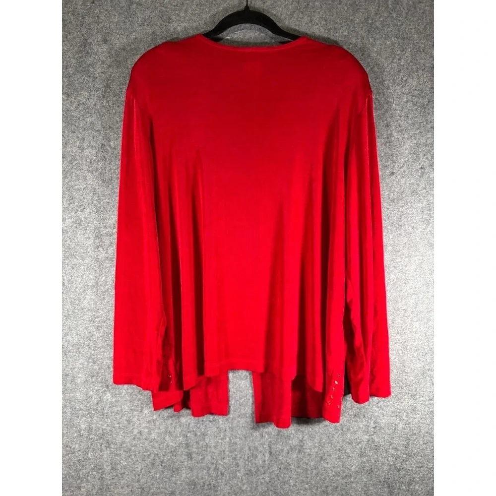 Slinky Brand Womens Red Rhinestone Hem Open Front Cardigan Plus Size 2X USA Made